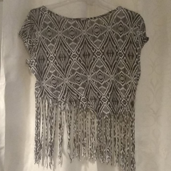 Tribal Mayan southwest print fringe crop top summer fun trippy nights - Picture 3 of 3